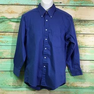 Izod Button Down Dress Shirt Blue Cotton Large